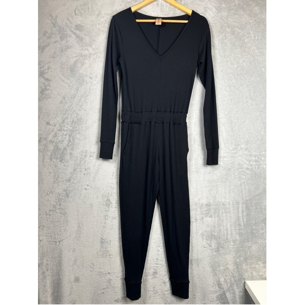 Smash + Tess‎ Womens Ribbed Knit V-Neck Long Sleeve Jumpsuit Romper Black 2XS